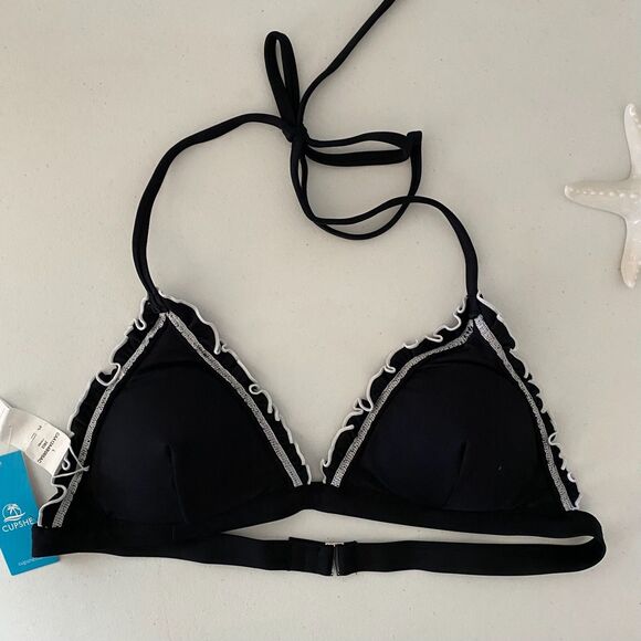Cupshe Atlantic Contrast Stitch Ruffle Bikini Bralette Womens L Black & White - Picture 5 of 11